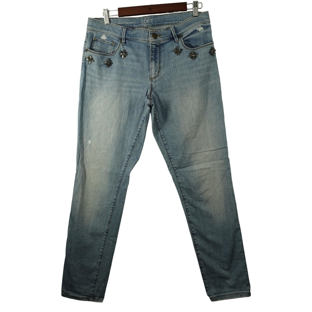 LOFT Jeans Womens 6 Blue Light Wash Relaxed Skinny Rhinestone‎ Denim Pants